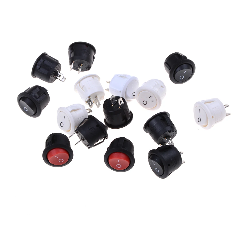 

5Pcs/lot 6A 250V On Off Snap in SPST Round Boat Rocker Switch Black White Red Colors Best Selling