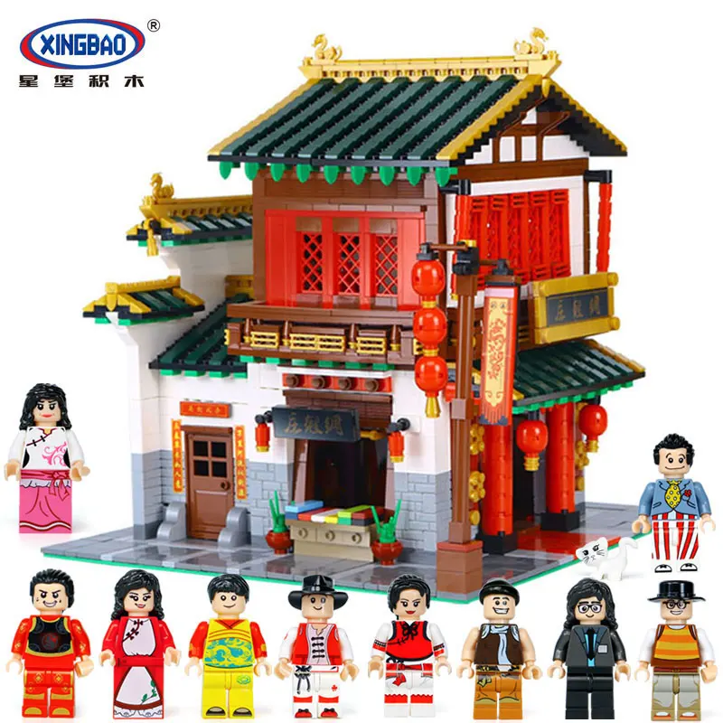 

XingBao 01001 2787Pcs Creative Chinese Style The Chinese Silk and Satin Store Set legoinglys Building Blocks Bricks Toys Model