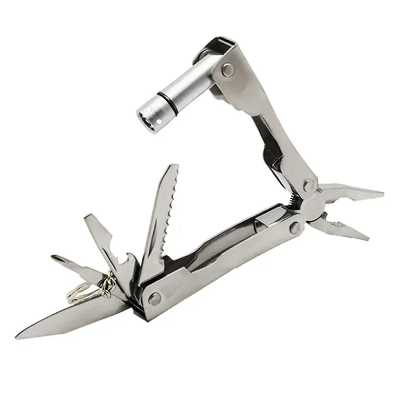 

Portable Folding Plier Multitool w/ Knife Screwdriver Opener LED Light Saw Blade Multi Pliers Keychain Tool set Camping Tool