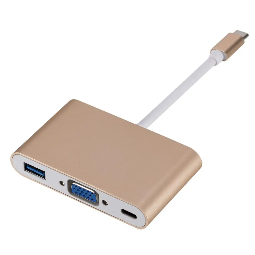 Usb-хаб type C-VGA адаптер для MacBook Air 13 док-станция Hab USB-C концентратор USB 3,0 PD VGA Ноутбук Тип C адаптер сплиттер конвертер - Цвет: Golden