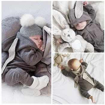 

2018 Newborn Infant Baby Girl Boy Clothes Cute 3D Bunny Ear Romper Jumpsuit Playsuit Autumn Winter Warm Bebes Rompers One Piece