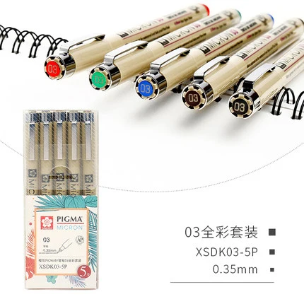 Sakura ручка Pigma micron Finecolor Fineliner набор кисть для эскиза чернил маркер ручка маркеры пигментный лайнер для рисования товары для рукоделия - Цвет: 03-5Pcs