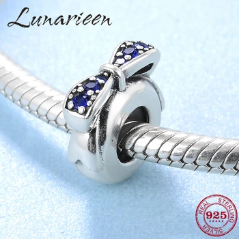 

New 925 Sterling Silver charming Blue BOW CZ Spacer beads Womens accessories 2018 Fit Original Pandora Charm Bracelet Jewelry