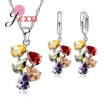 

New Design Muliple Color 925 Sterling Silver Jewelry Sets Grape Necklace Pendant Fashion Necklace Earrings Woman Gift