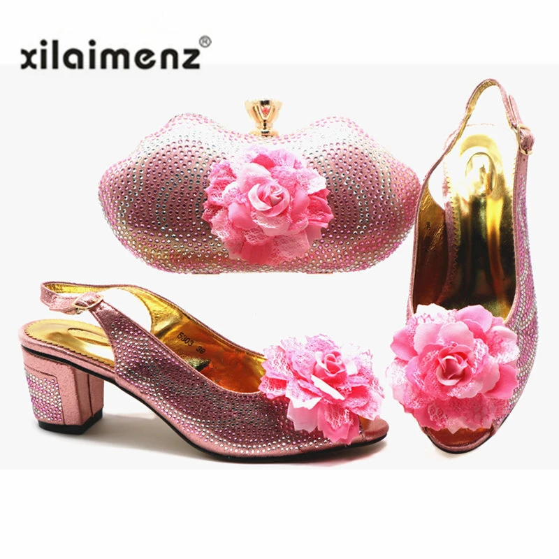

Pink Color Italian Shoes with Matching Bags for Wedding Women Shoes and Bag for Parties Nigerian Sandals Shoes