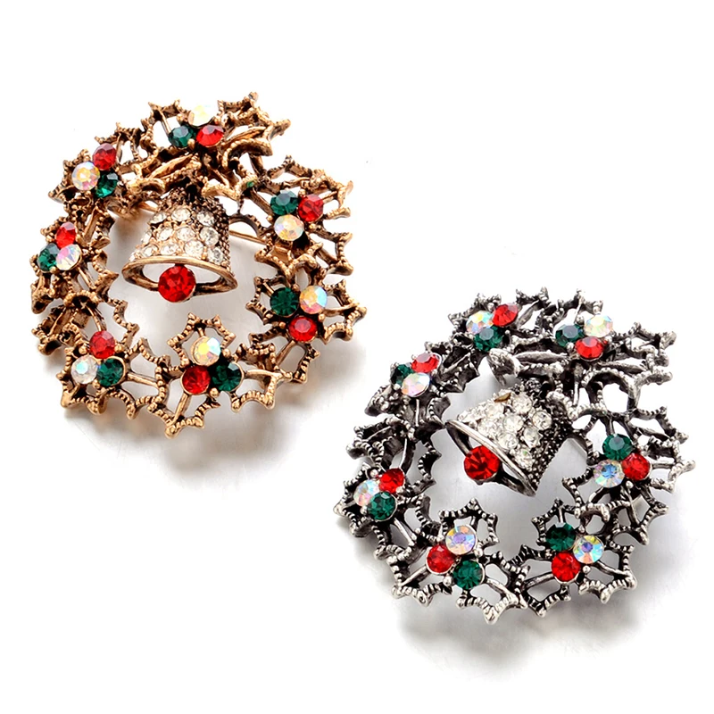 الأزياء حجر الراين شجرة عيد الميلاد دبابيس سبائك جرس الشتاء معطف كاب بروش مجوهرات مهرجان بروش دبابيس هدية جيدة للنساء