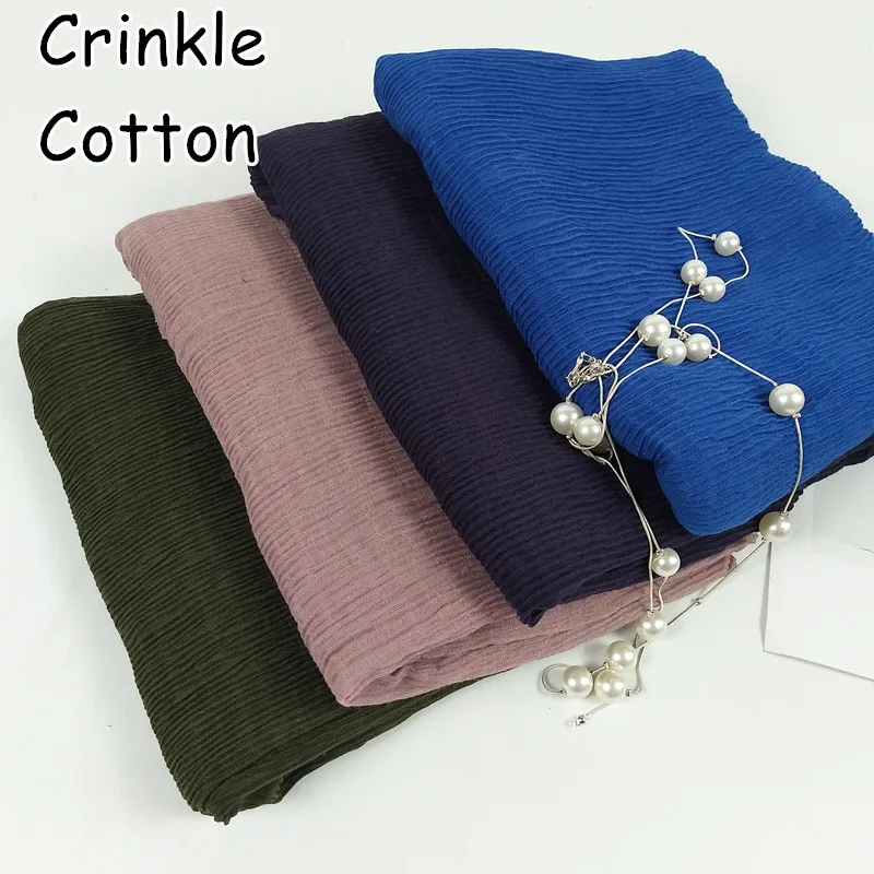 

J4 High quality cotton crinkle hijab wrap headband women scarf scarves shawls 180*90cm can choose colors