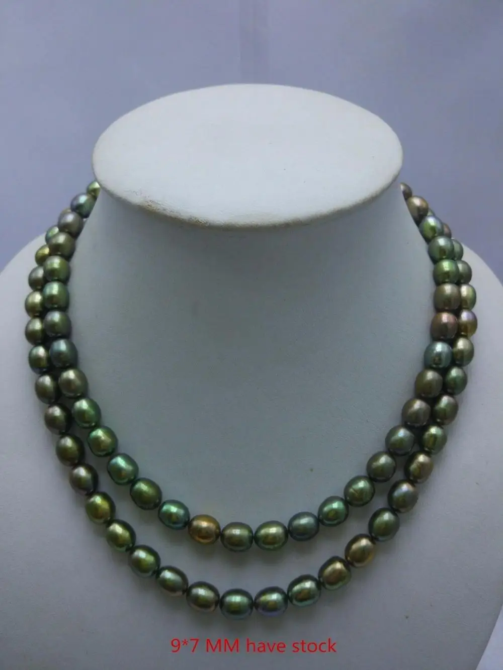 

35" AAA 9x7 MM south sea black green PEARL NECKLACE 925silver GOLD CLASP