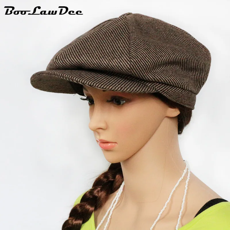 Boolawdee 56/58/60 см шестиугольник newsboy cap художник шляпу модные коричневые полоски