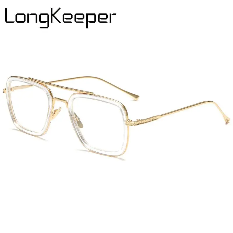 

LongKeeper Luxury Eyeglasses Frame Women Men Vintage Big Square Glasses Female Gold Silver Transparent Frame spectacles