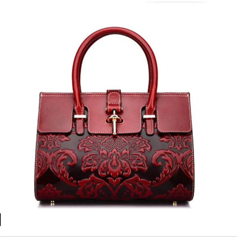 

Women's handbag 2018 Europe and America Fashion vintage Chinese Style Shoulder bag Genuine Leather Embossed Handbags Crossbody