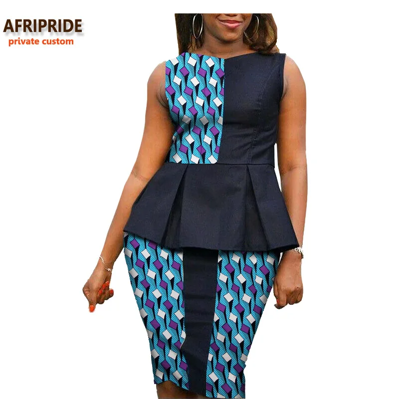 Осенний Африканский Женский Повседневный костюм AFRIPRIDE индивидуальный плиссированный топ без рукавов+ юбка-карандаш длиной до колен размера плюс A722614 - Цвет: 251J