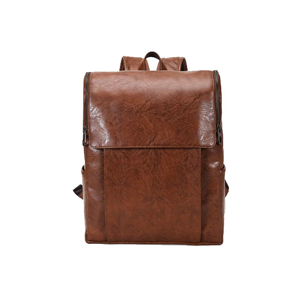 

Casual Men Backpack Soft PU Leather Preppy Style Hasp School Bags Students Large Capacity Travel Bag Laptop Backpacks