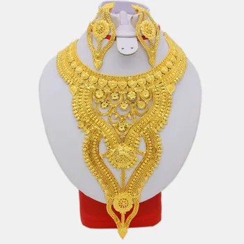

African Jewelry Set High Quality Gold Color Necklace Earrings Set Luxury Arab Dubai Wedding Party MOM/Girlfriend Gifts