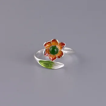 

S925 silver vintage fashion temperament anemone burnt blue woman's ring Thai silver