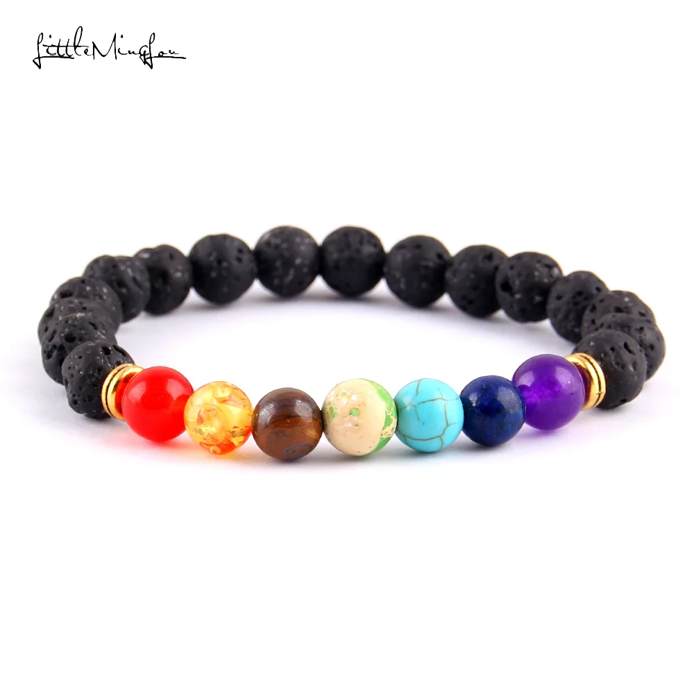 

Little MingLou 7 Chakra Bracelet Men Black Lava Healing Balance Beads Reiki Buddha Prayer Natural Stone Yoga Bracelet For Women