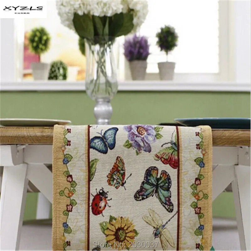 

XYZLS 33x180cm Amercian Style Table Runner Flowers&Butterflies Dining Table Runners Cloth Wedding Table Flag Home Decoration