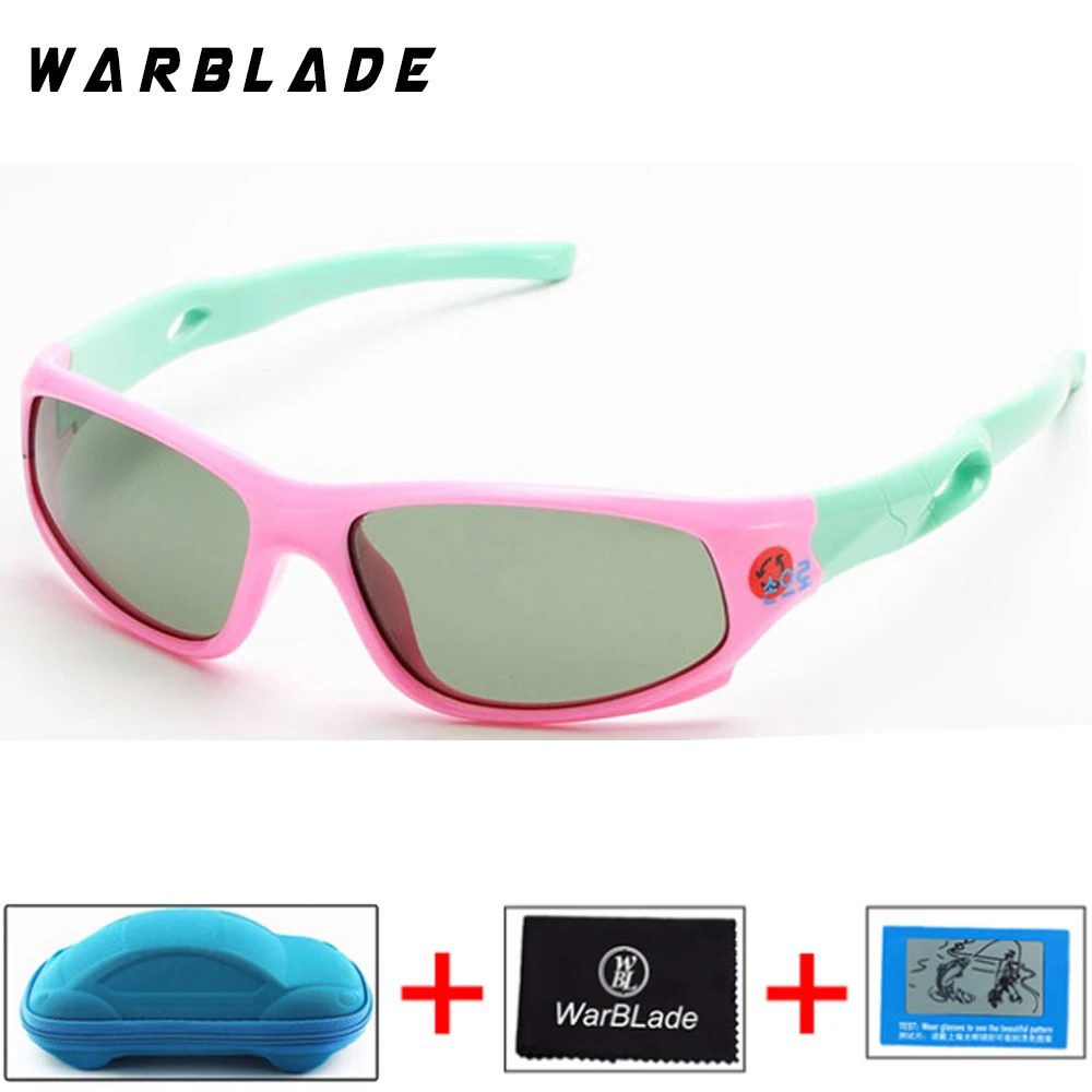 pink green WarBLade Children's Polarized Sunglasses Security TR90 frame Brand Goggles Baby Child Care UV Glasses Sun Glasses For Kids - Цвет линз: pink green