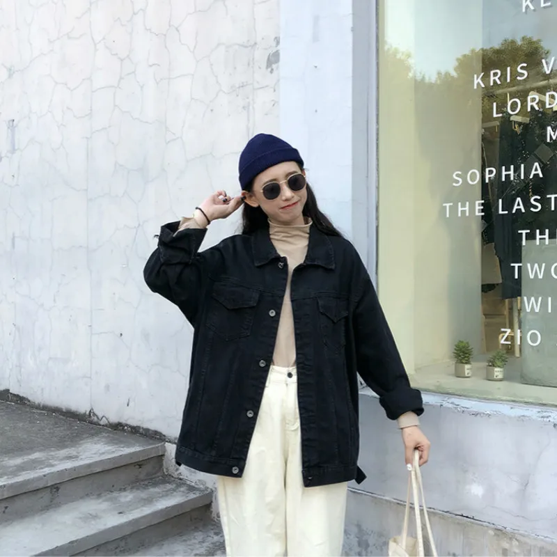 Harajuku черная джинсовая куртка женская одежда 2020 весеннее корейское пальто