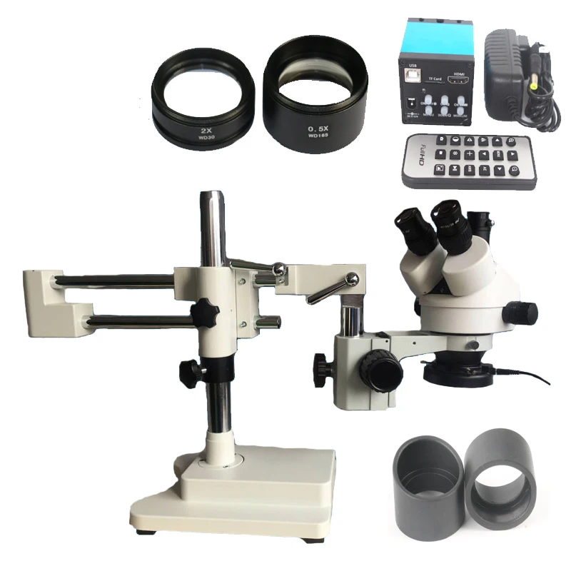 

3.5X-90X Double Boon Stand Stereo Zoom trinocular Microscope+16MP HDMI USB camera+144 Led ring lights for phone PCB repair