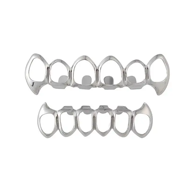 Hip Hop Gold Teeth Grills Hollow Out Top&Bottom Grills Dental Single Tooth Clips Vampire Teeth