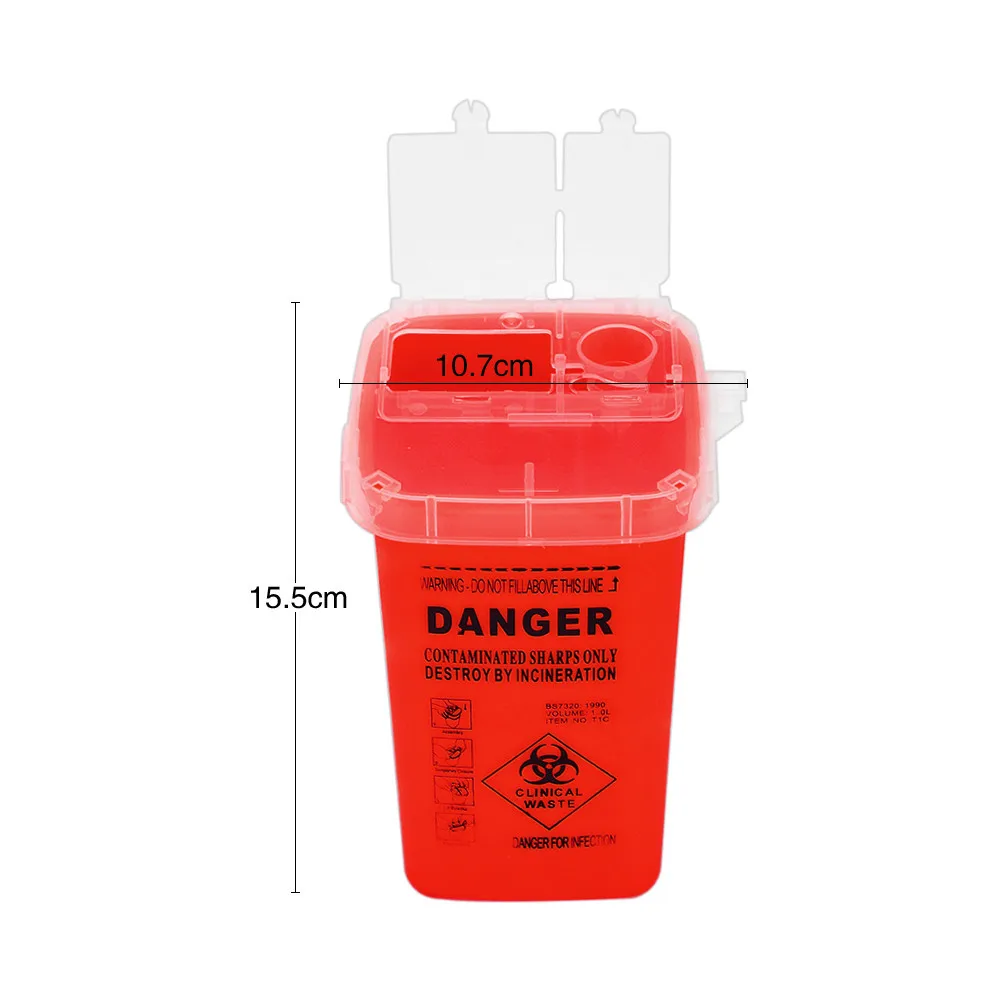 Portable 1L Medical Tattoo Hard Plastic Sharps Lid Container Flip-top Makeup Tattoo Needles Disposal Waste Mini Basket Box Can