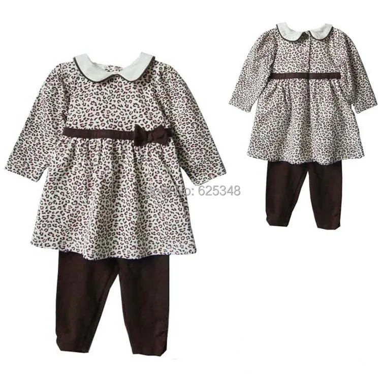 

High Quality 100% Cotton Leopard Baby Clothing Set Baby Girls Dress Toddler Autumn Newborn Girls Clothes sets roupas de bebe