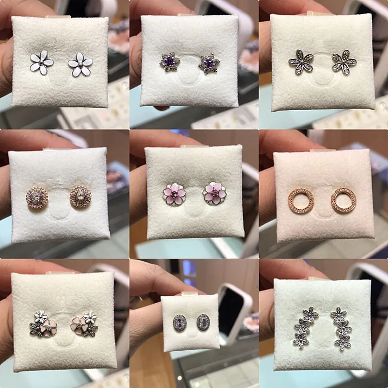 

NEW! Perfect Charm logo Engraved S925 Sterling Silver earring women Magnolia Bloom Stud charms Earrings Pale Cerise Enamel,1pz