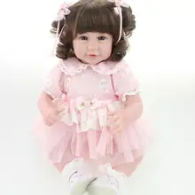 20 дюймов 50 см реалистичные возрождается кукла девушка мягкого силикона рождество подарок игрушки для детей улыбка принцесса розовое платье