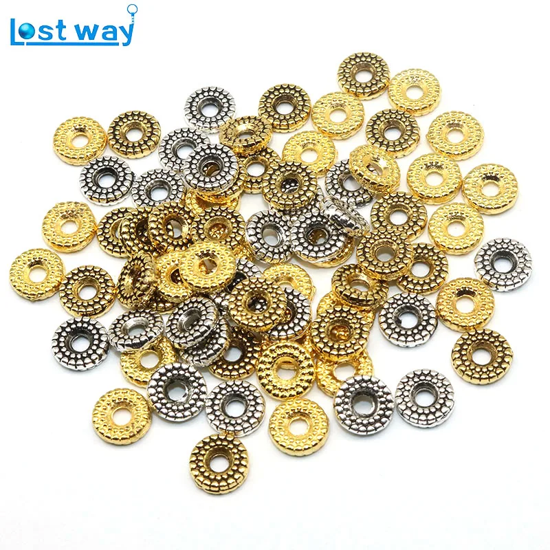 

Wholesale 8mm 100 Pcs/lot Vintage Silver Plated Gold Wheel pattern Bead Tibetan Silver Spacer Beads for Bracelet Jewelry Making