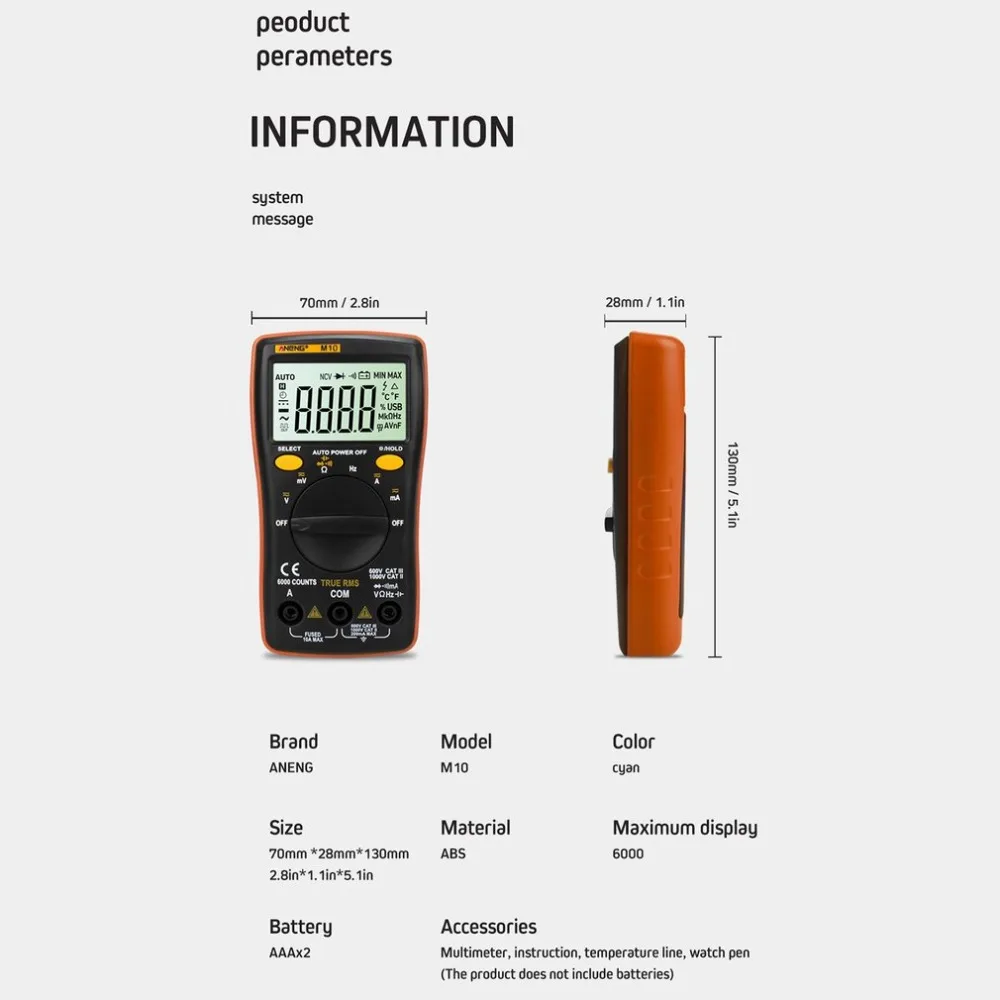 ANENG M10 Цифровой мультиметр 6000 отсчетов Multimetro мультитестер цифровой профессиональный Транзистор тестер Аналоговый esr lcr метр