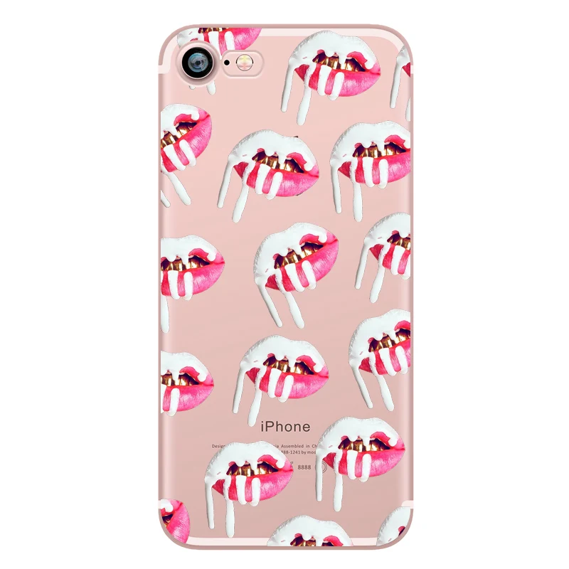Makeup Sexy Kylie Jenner Lipstick Lips Girls Siliocne Transparent Soft Mobile Phone Case for iphone 7 6 5S 6S Plus SE 5 Fundas (4)