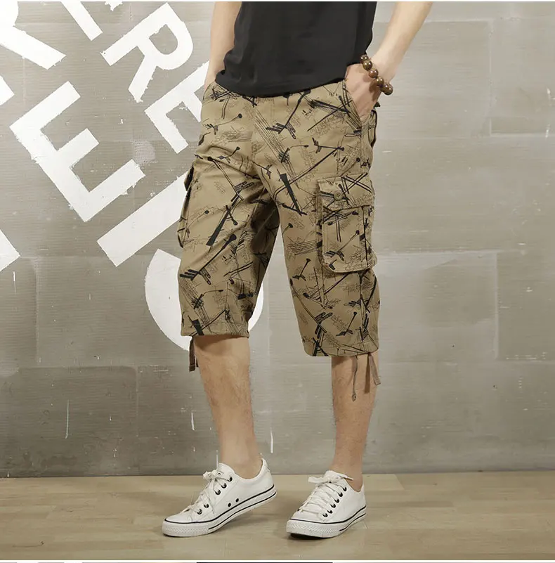 Новые мужские камуфляжные укороченные брюки летние дизайнерские многокарманные Чистый хлопок для мужчин повседневные укороченные брюки мужские брюки больших размеров AF109