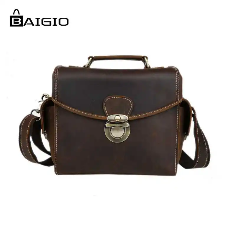 

Baigio New Men Cowhide Leather Totes Italian Leather Messenger Bag SLR Camrea Bag Multi-Function Designer Crossbody Handbags