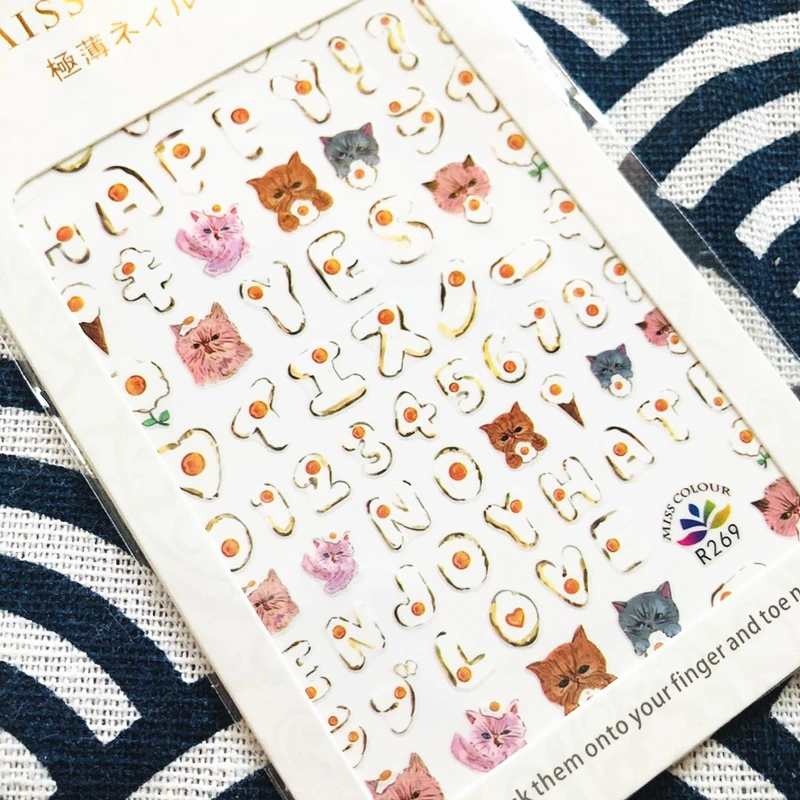 

free shipping newest cat eggs R series cute 3d nail art stickers decal template diy nail tool decorations