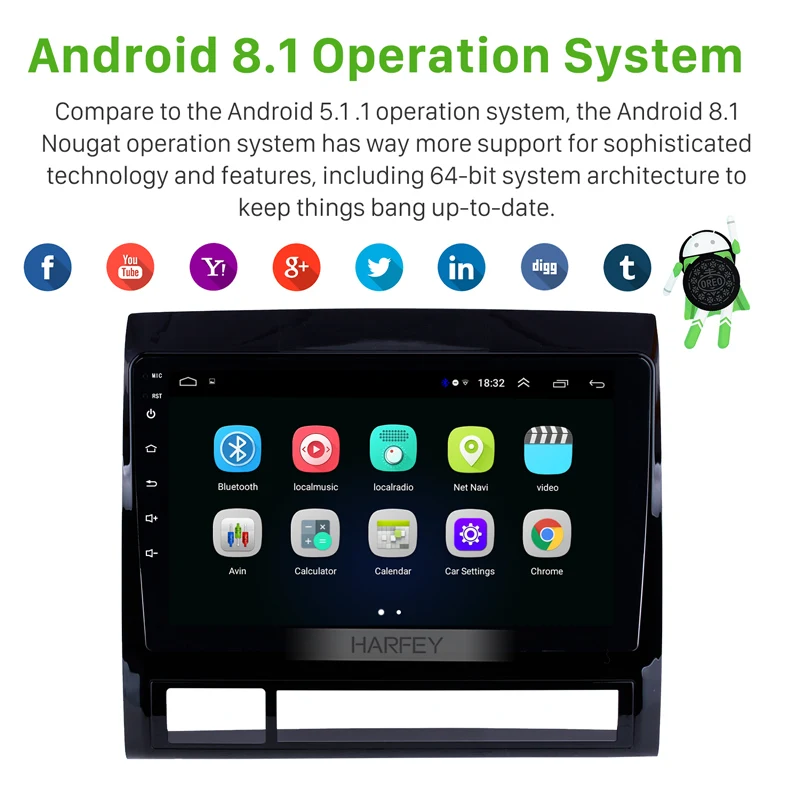 Excellent Harfey Autoradio Car Android 8.1 HD GPS Player 9" Stereo for TOYOTA TACOMA/HILUX (America Version) 2005-2013 Left Hand Driving 0 Excellent Harfey Autoradio Car Android 8.1 HD GPS Player 9" Stereo for TOYOTA TACOMA/HILUX (America Version) 2005-2013 Left Hand Driving 0