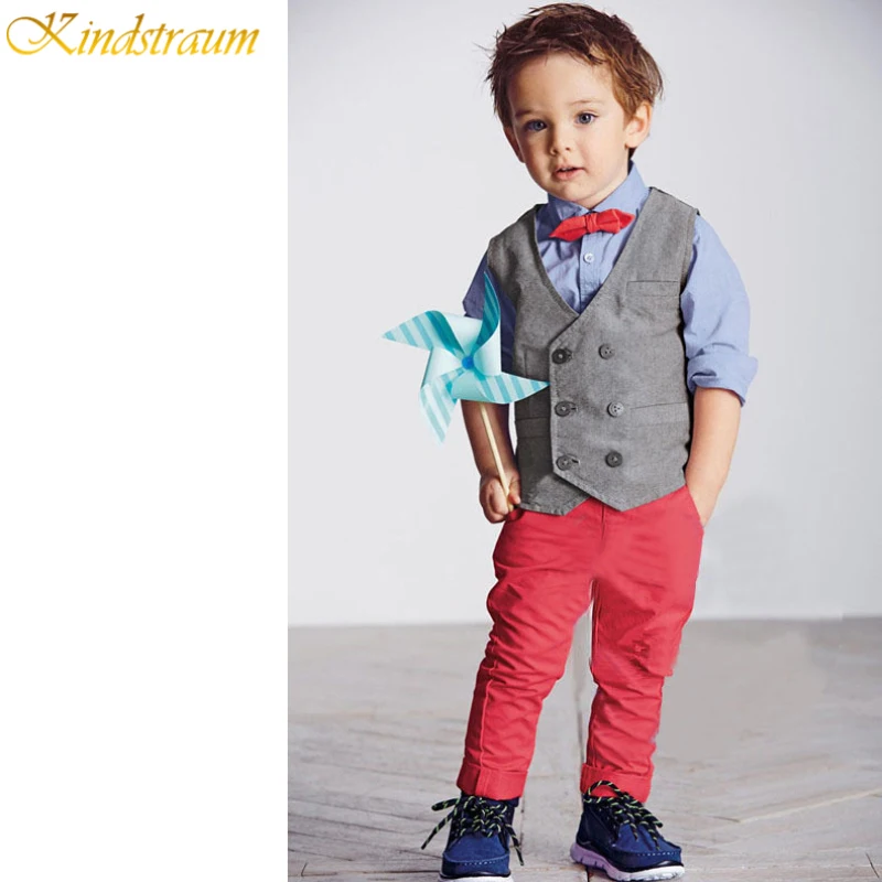 

Kindstraum Trend 2017 Formal Clothing Suits for Boys Shirt + Vest + Pants + Tie 4 Pcs/Set Children Sets Boy Party Wear, MC149