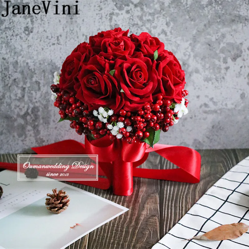 Janevini Western Red Rose Bride Flower Wedding Bouquets Bridal Brooch Artificial Vintage Holding Flowers Bouquet Buket Mariage Janevini Western Red Rose Bride Flower Wedding Bouquets Bridal Brooch Artificial Vintage Holding Flowers Bouquet Buket Mariage