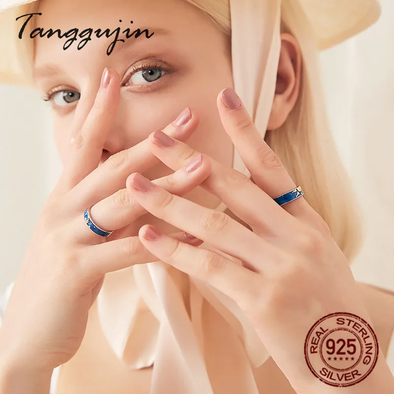 Tanggujin кольца для пар из стерлингового серебра 925 пробы регулируемое кольцо с