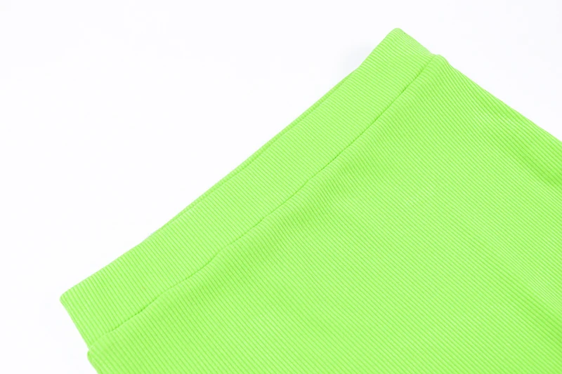 Hugcitar  spaghetti straps crop tops skirt 2 pieces sets 2019 summer women neon green solid party streetwear female slim elegant
