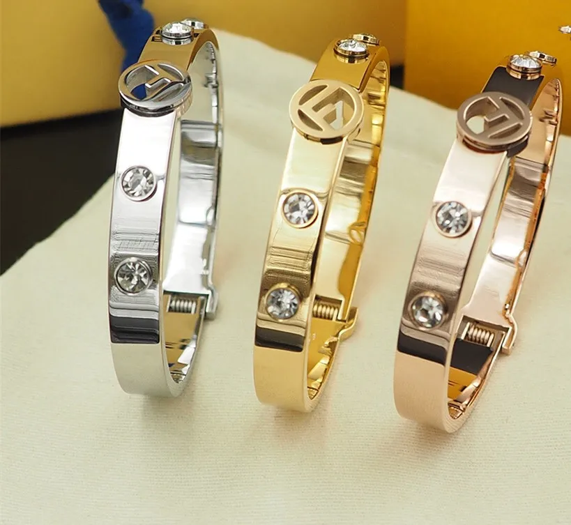 

Hot brand pearl jewelry spring letter F bangle cz zircon stone bracelet for women luxury brand jewelry