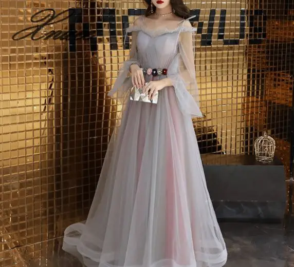 Банкетное платье Новое благородное дамское платье с длинным рукавом длинное женское платье - Цвет: as photo 1