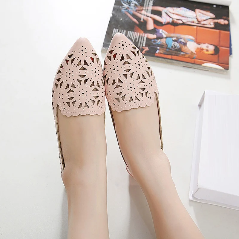 

Korean Style Hollow-out Design Pointy Toe Soft-sole Leisure All-match Women Flats Discount Cheap Hot Sale Shoes Big Size 40 41