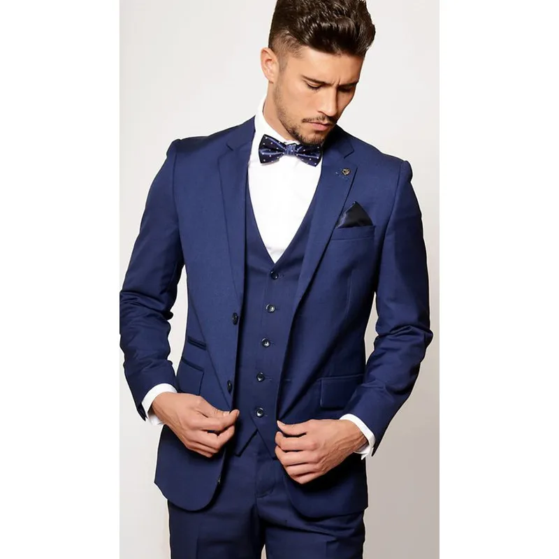 Custom Made Groomsmen Groom Tuxedos Dark Blue Men Suits Wedding Best Man Blazers Smart Casual Men Suit 2019 (Jacket+Pants+Vest) Custom Made Groomsmen Groom Tuxedos Dark Blue Men Suits Wedding Best Man Blazers Smart Casual Men Suit 2019 (Jacket+Pants+Vest)