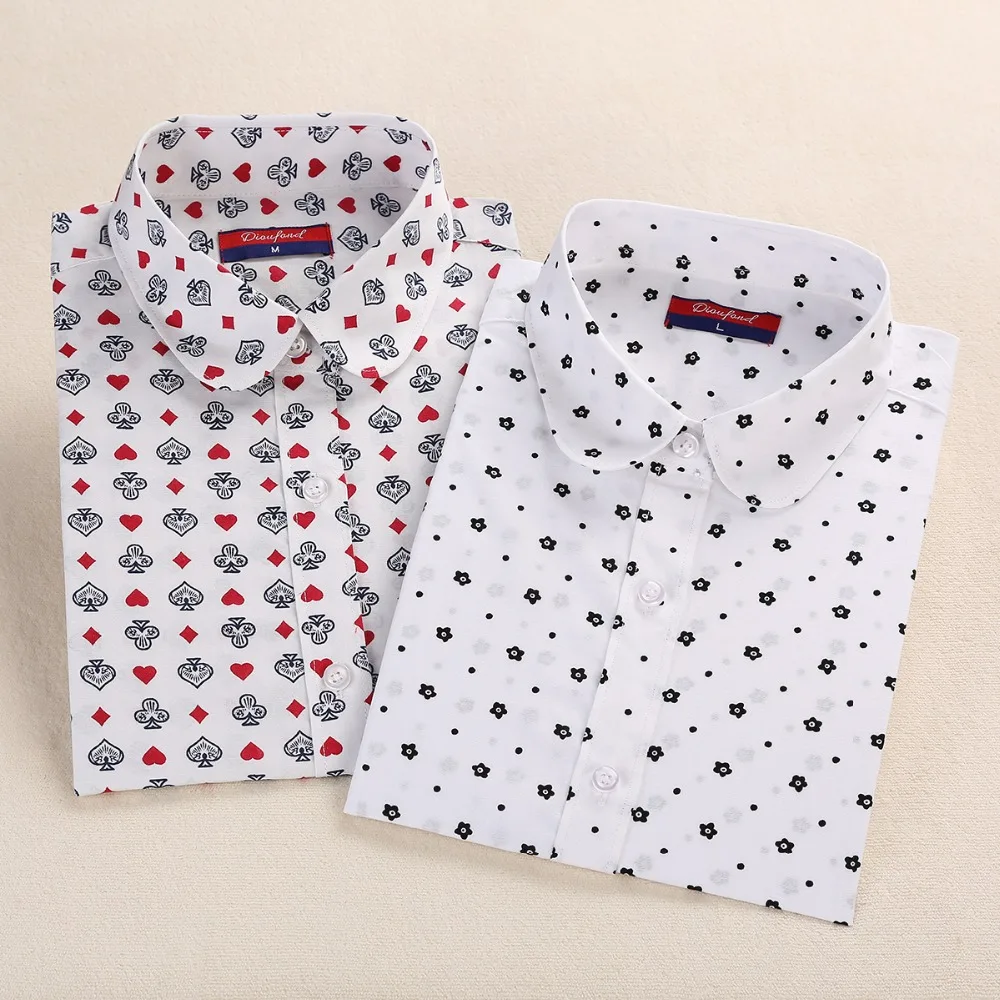 Dioufond Floral Women Blouses Polka Dot  Blouse Long Sleeve Shirt Women Cotton Camisas Femininas Blusa Feminina Ladies Tops