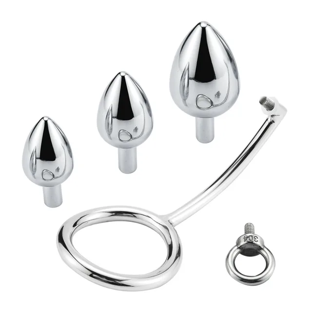 Stainless Steel Anal Hook With 3 Size Big Anal Beads Cock Ring Metal