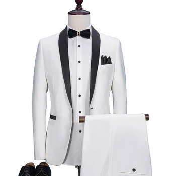

White Wedding Suit Shawl Lapel Groom Tuxedos Groomsman Suit New Design Homecoming Suit Custom Made Man Suit (jacket+pants)