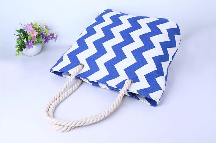 Bokinslon Hemp Rope Bags For Women Simple Cnvas Woman Crossbody Bag Wave Stripes Casual Ladies Bags Practical