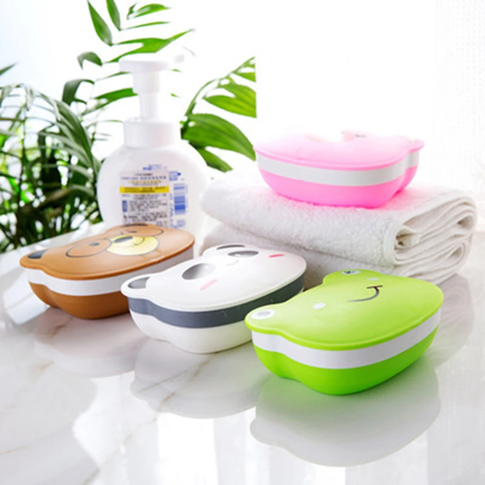 لطيف الكرتون الباندا المنزل الحمام للماء الصابون مربع حامل فرشاة الأسنان السفر تخزين الرف البلاستيك الصابون Boxe موزع رفوف