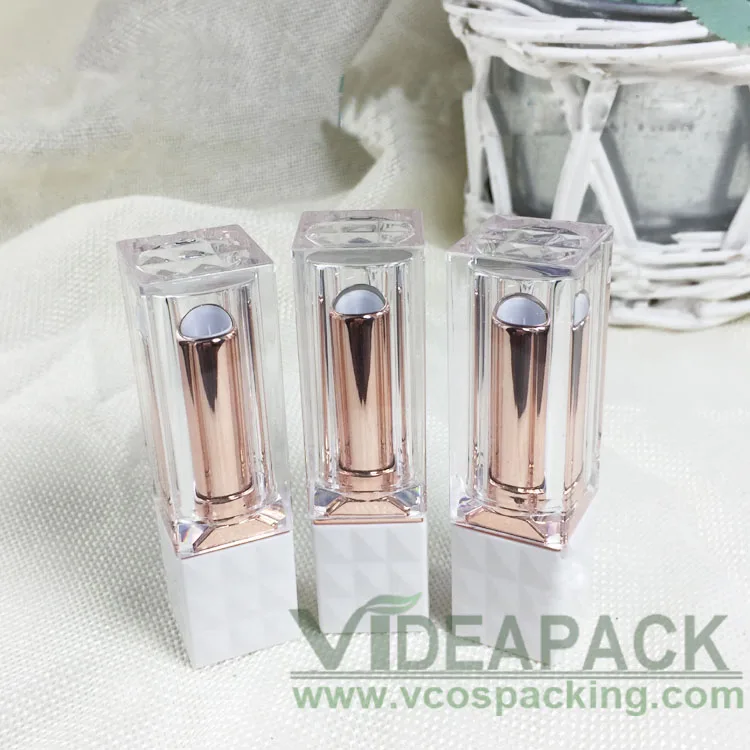 100pcs 4g White square lipstick tube clear plastic lid empty plastic tube standard inner cup size